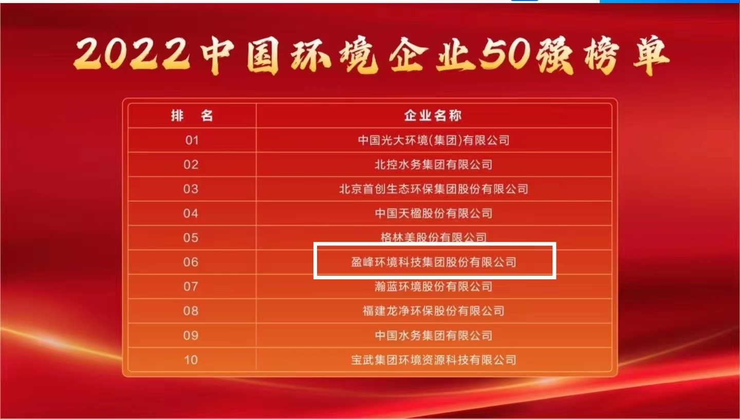九游娱乐Nineame官方网站环境连续5年荣登“中国环境企业50强”榜单